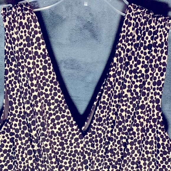 Brown and Ivory Sleeveless V-Neck Dress S-12 - Picture 2 of 5
